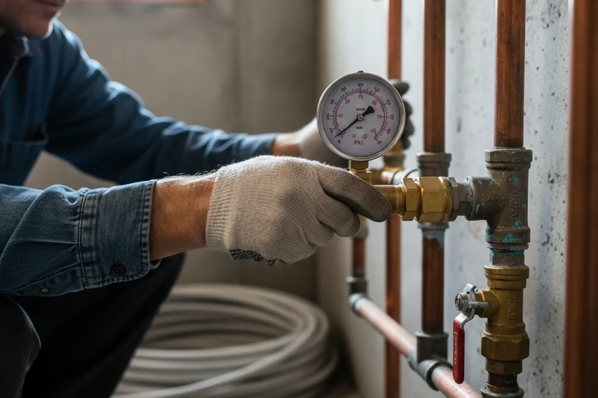 Pressure testing a repaired line during Water Line Repair in Sandborn